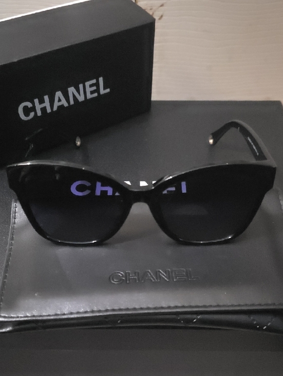 EUC CHANEL Black Sunglasses with Gold Logo Accents